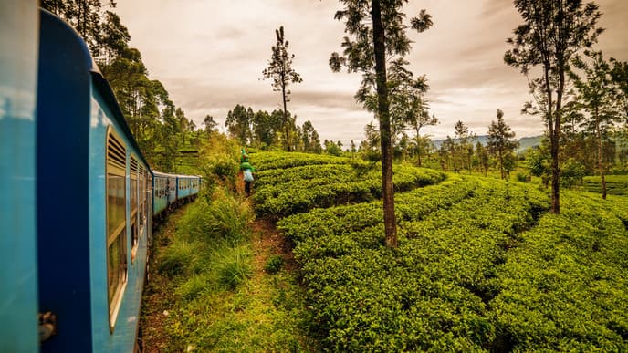 Zugfahrt durch Täler im Hügelland