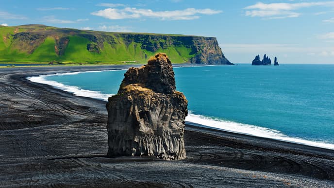 Black sand beaches & sea stacks