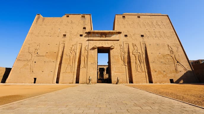 Magnificent black granite statues at Edfu
