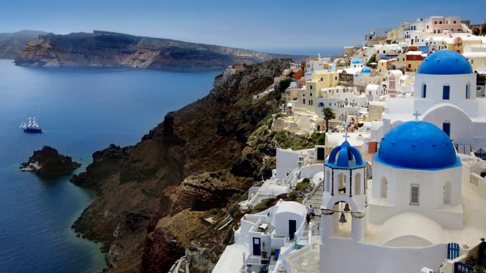 Ride the ferry to Santorini