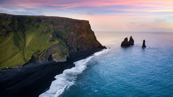 Waterfalls & black sand beaches