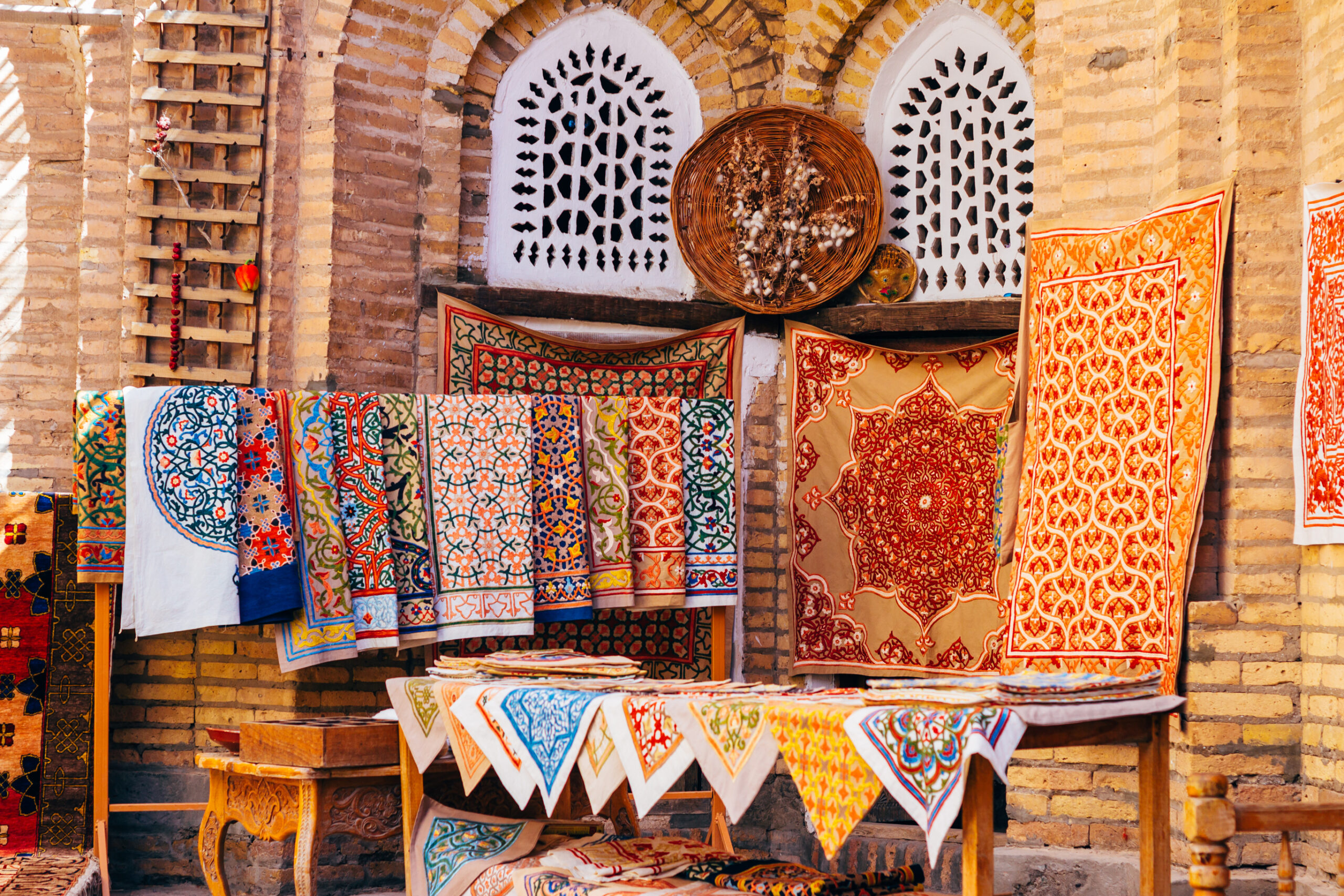 Silk stall in Uzbekistan