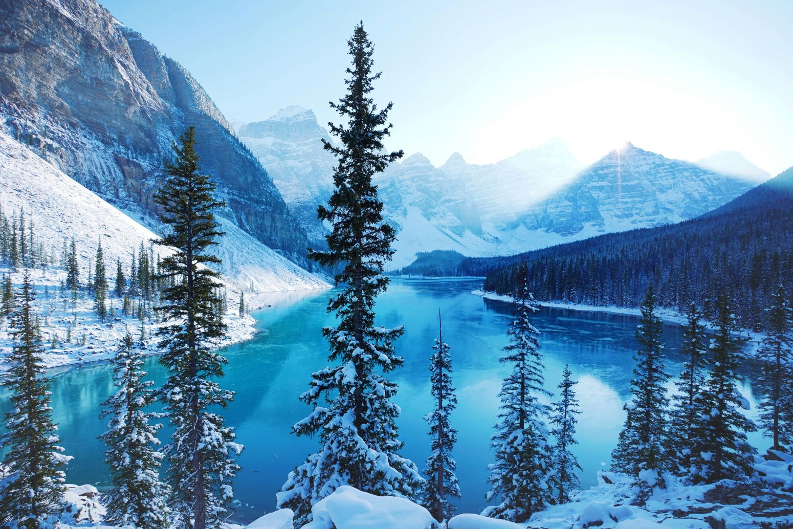 Icy landscape of Banff, Alberta, Canada in winter