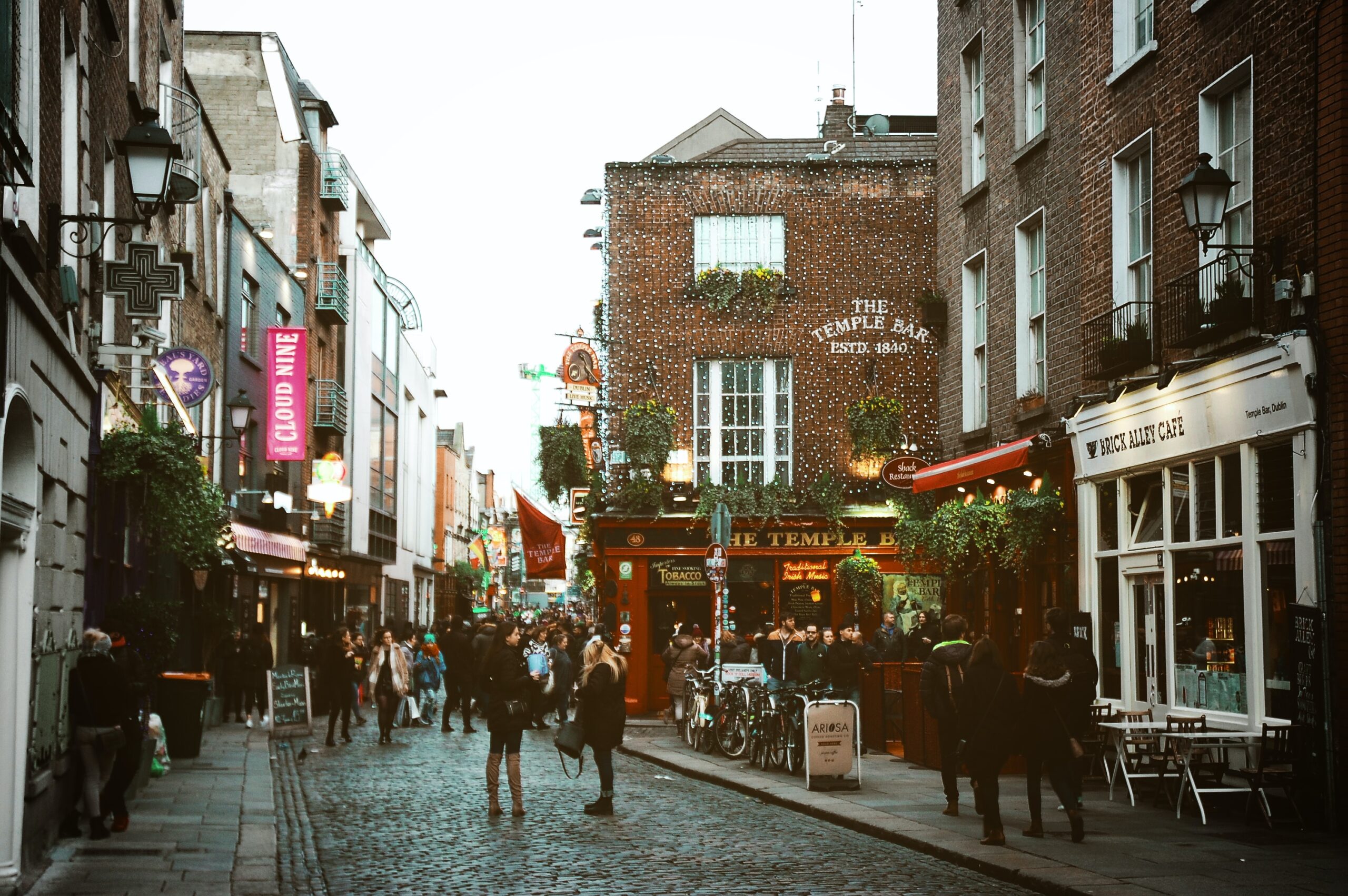 Pubs and cafes on a Dublin street, Ireland