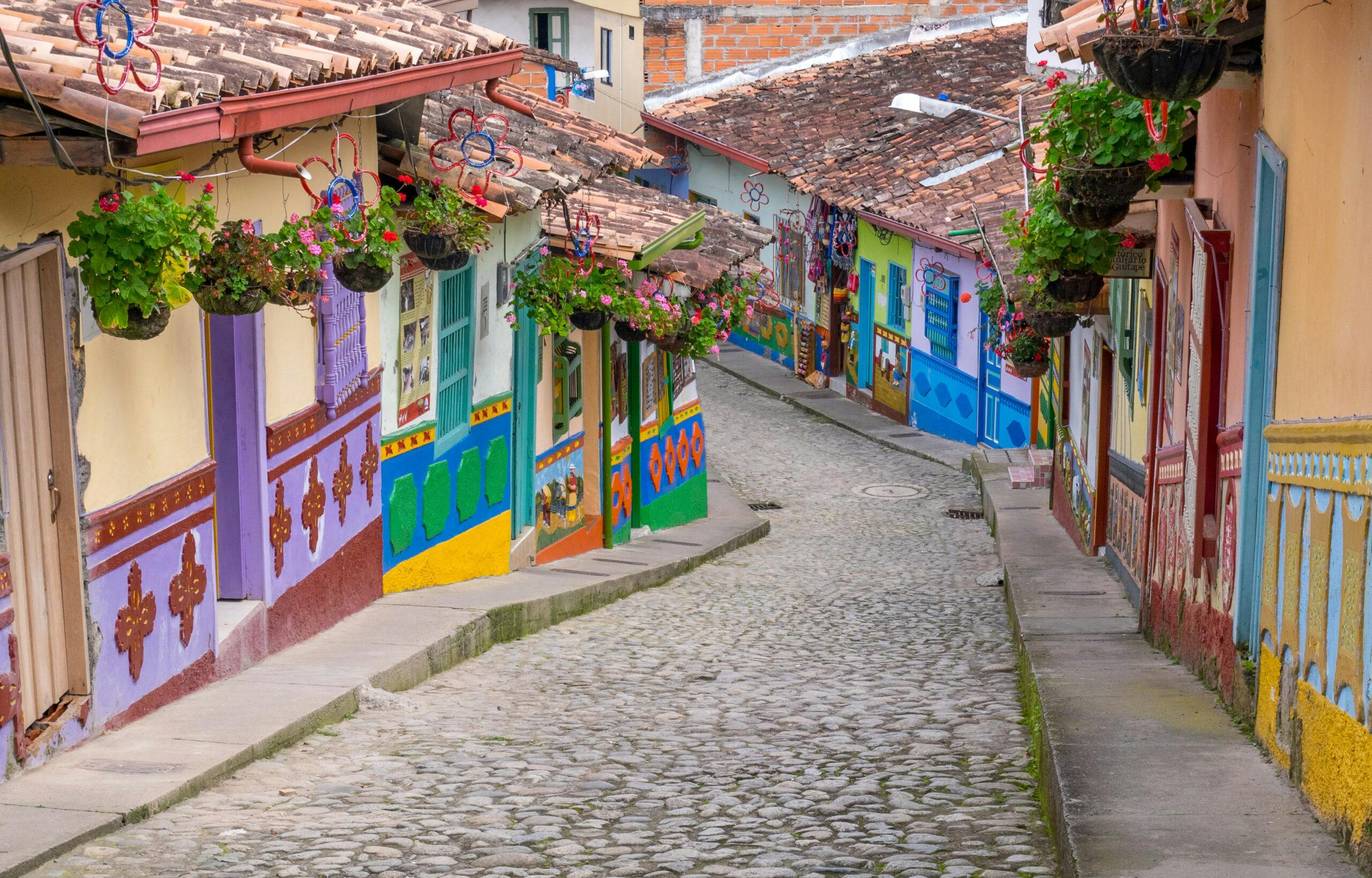Typically colourful buildings in Guatape Colombia